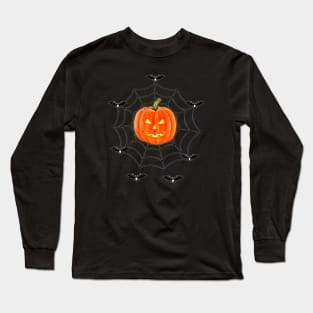 HALLOWEEN Jack O' Lantern caught in a Spiderweb Long Sleeve T-Shirt